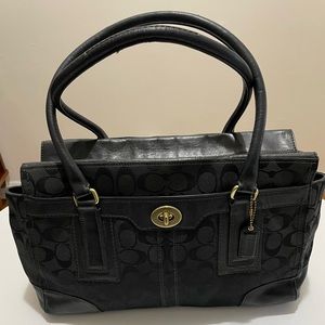 COACH Signature black business tote with Zip closure and toggle compartment